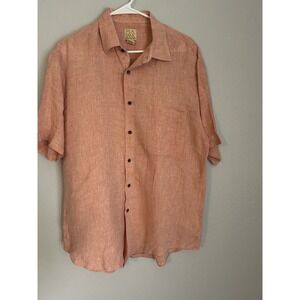 100% Linen Short Sleeve Jos. A. Bank Men's Pink Button-Up Shirt Size L